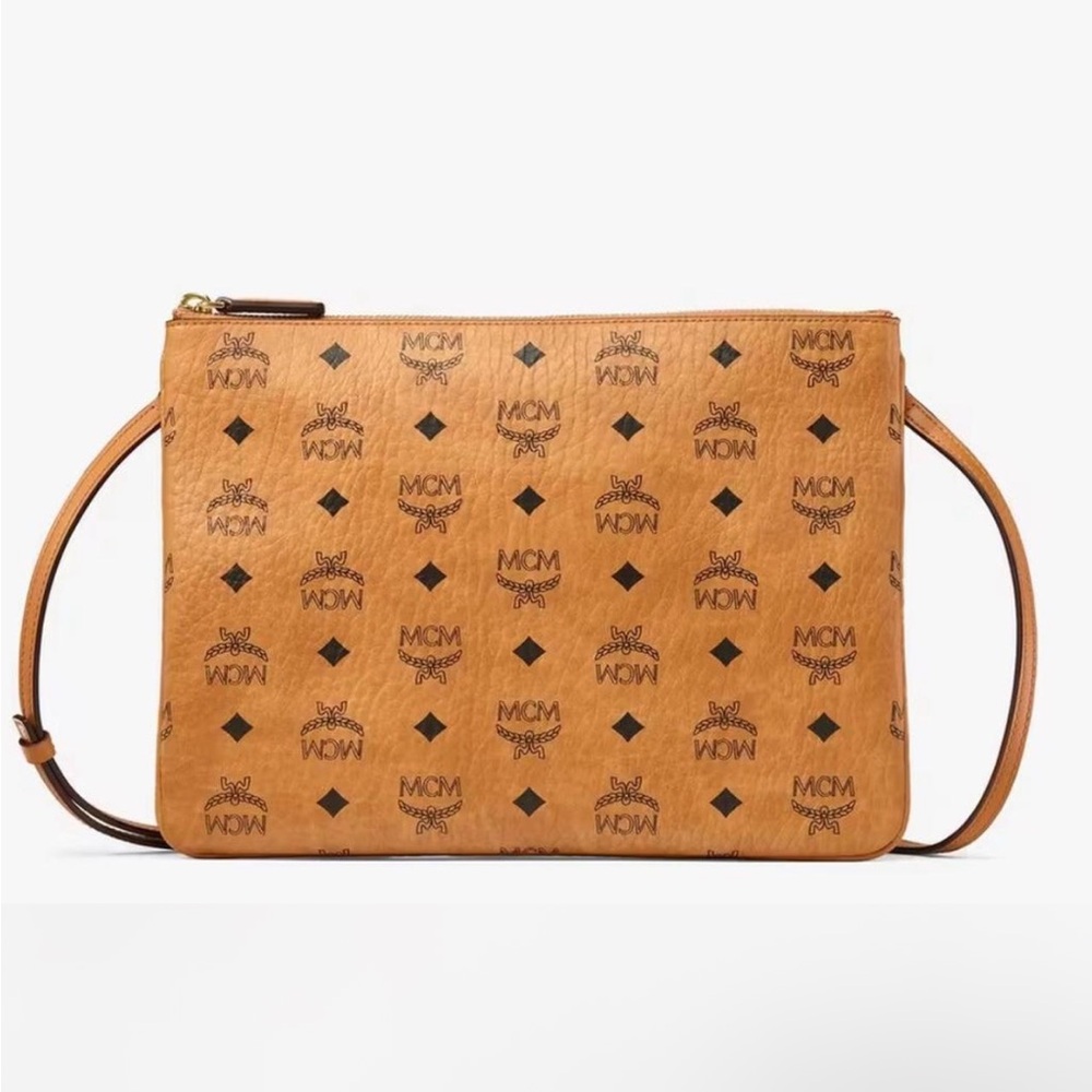 MCM Tan Logo Wristlet